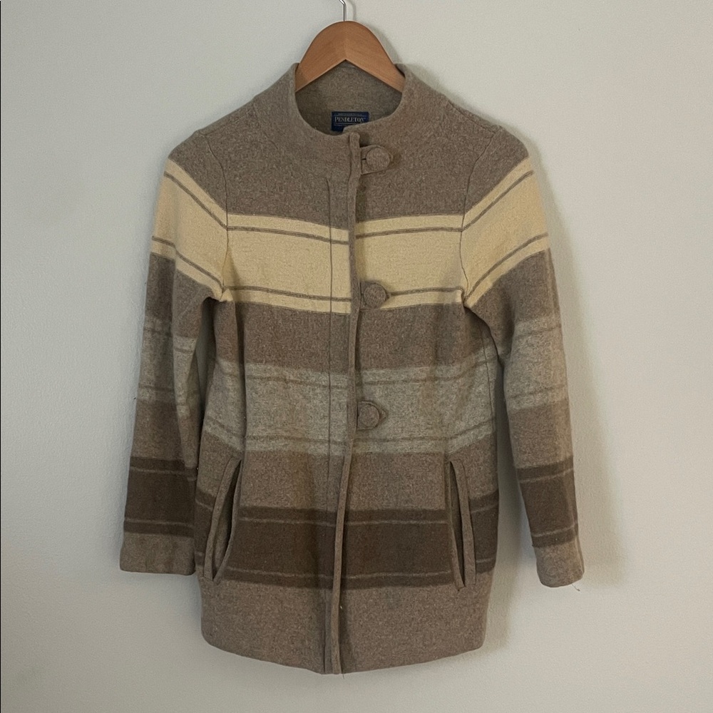 Pendleton Striped Lambs Wool Sweater Coat Size SP